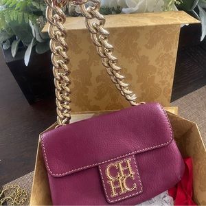 Carolina Herrera Leather Double Flap Chain Bag